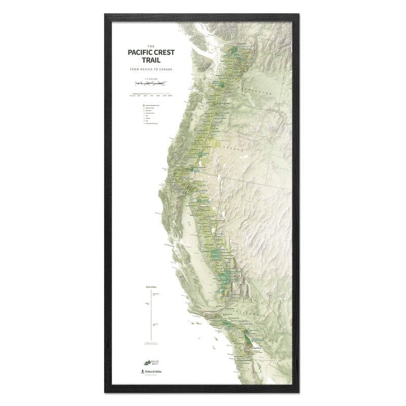 Pacific Crest Trail Shaded Relief Map - Muir Way - Natural Atlas