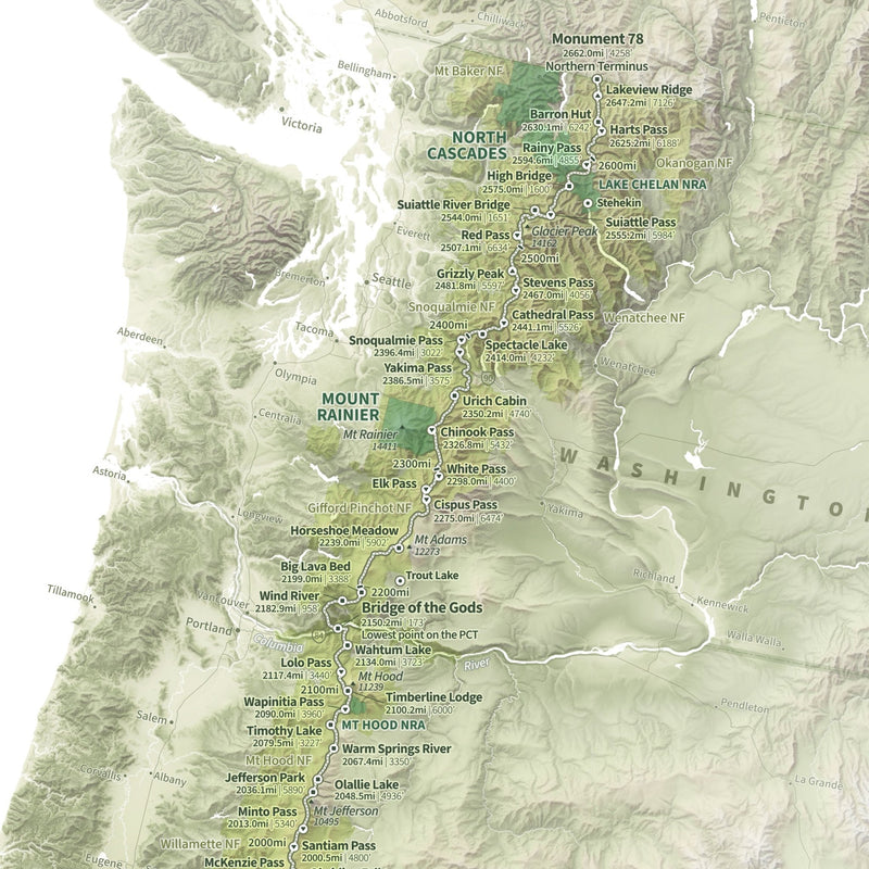 Pacific Crest Trail Shaded Relief Map - Muir Way - Natural Atlas