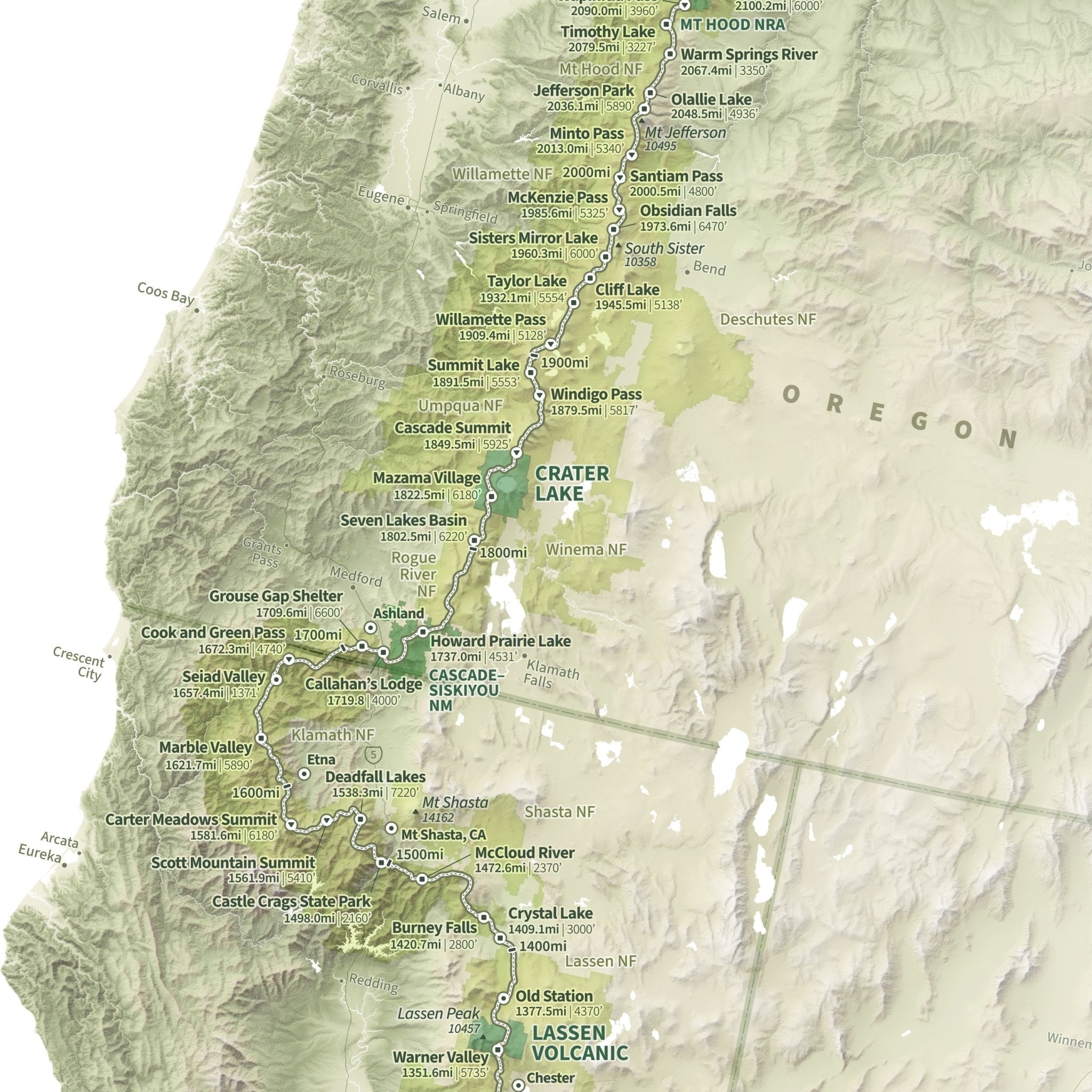Pacific Crest Trail Shaded Relief Map - Muir Way - Natural Atlas
