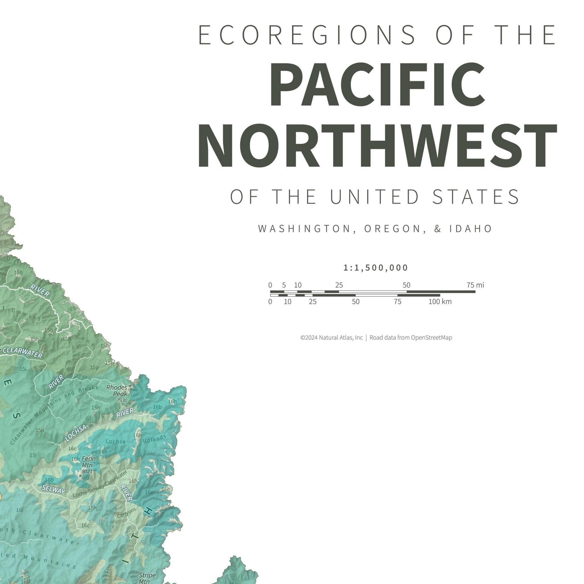 Pacific Northwest Ecoregions Shaded Relief Map - Muir Way - Natural Atlas