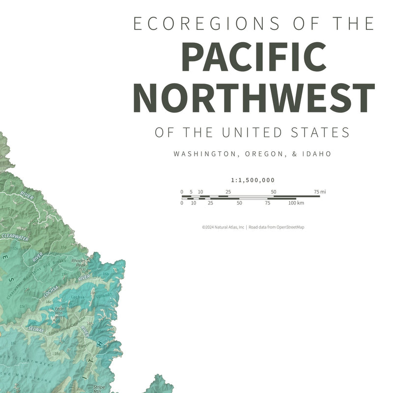 Pacific Northwest Ecoregions Shaded Relief Map - Muir Way - Natural Atlas
