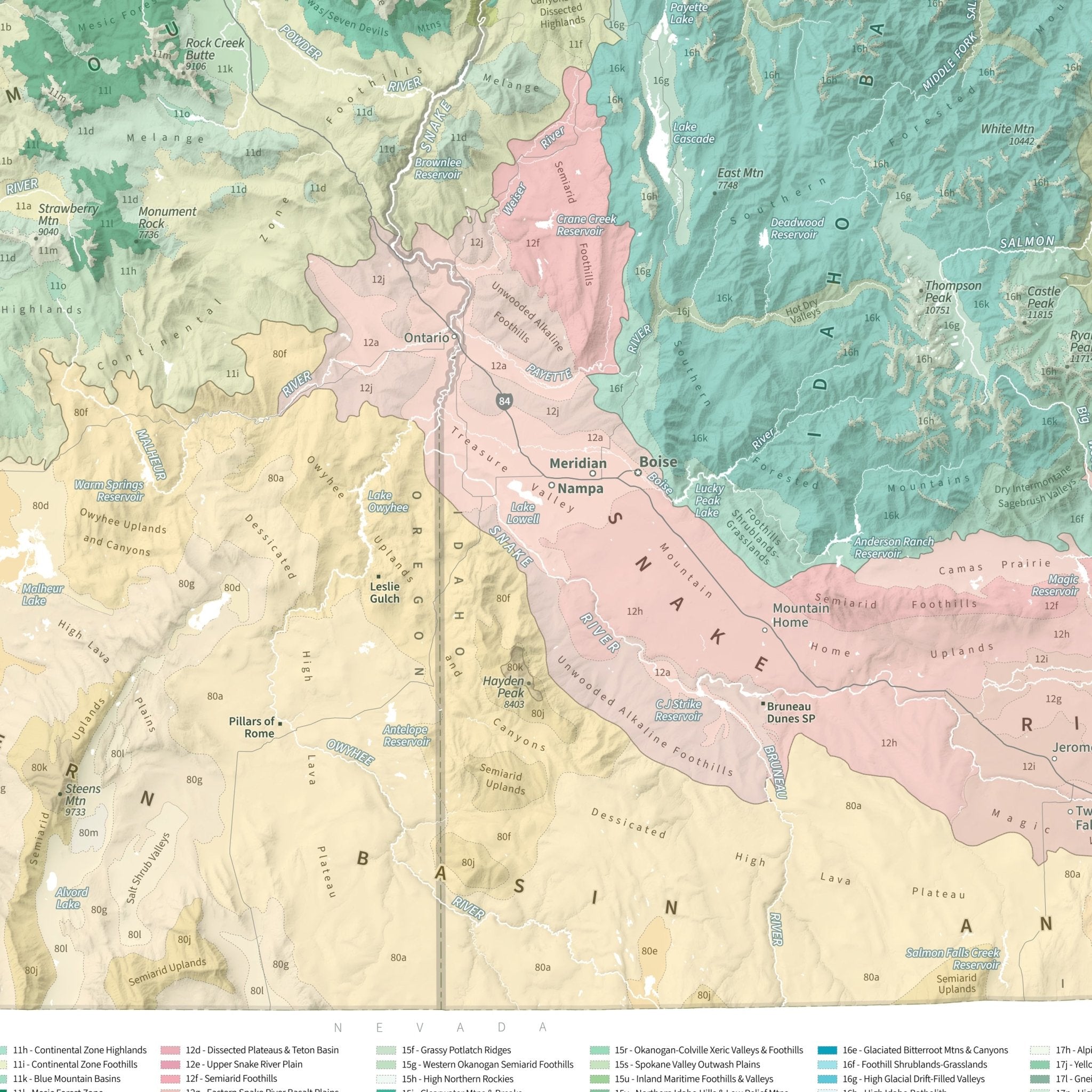 Pacific Northwest Ecoregions Shaded Relief Map - Muir Way - Natural Atlas
