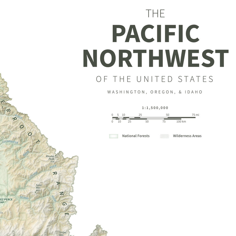 Pacific Northwest Physical Shaded Relief Map - Muir Way - Natural Atlas