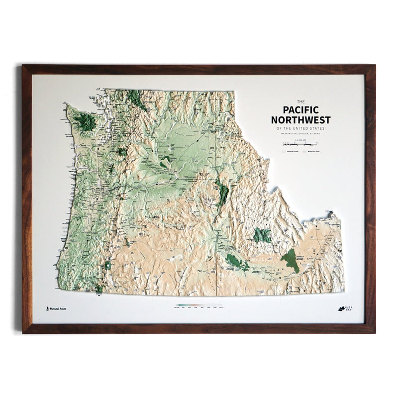 Pacific Northwest 3D Raised Relief Map - Muir Way - Natural Atlas