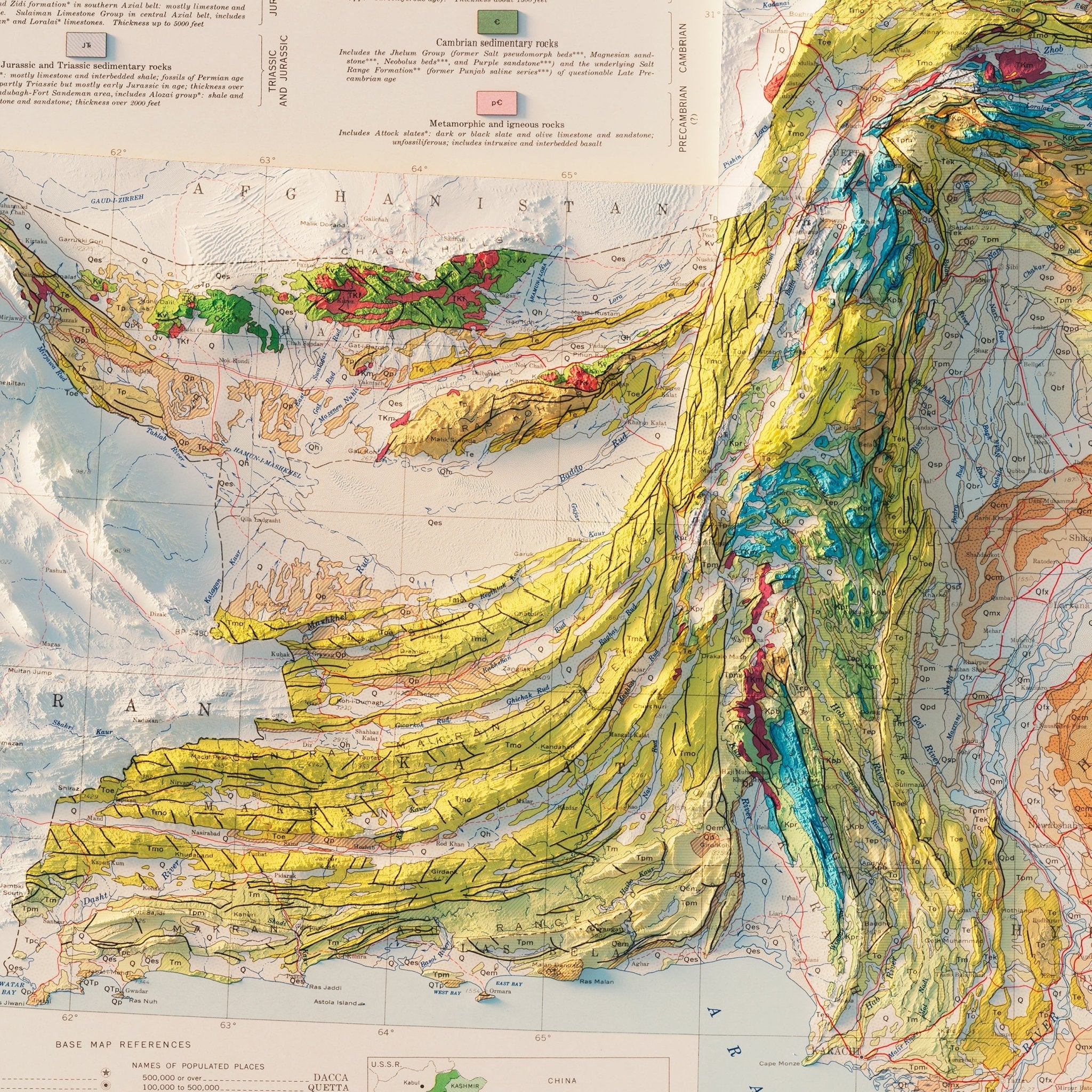 Pakistan 1964 Shaded Relief Map - Muir Way - Vintage Relief