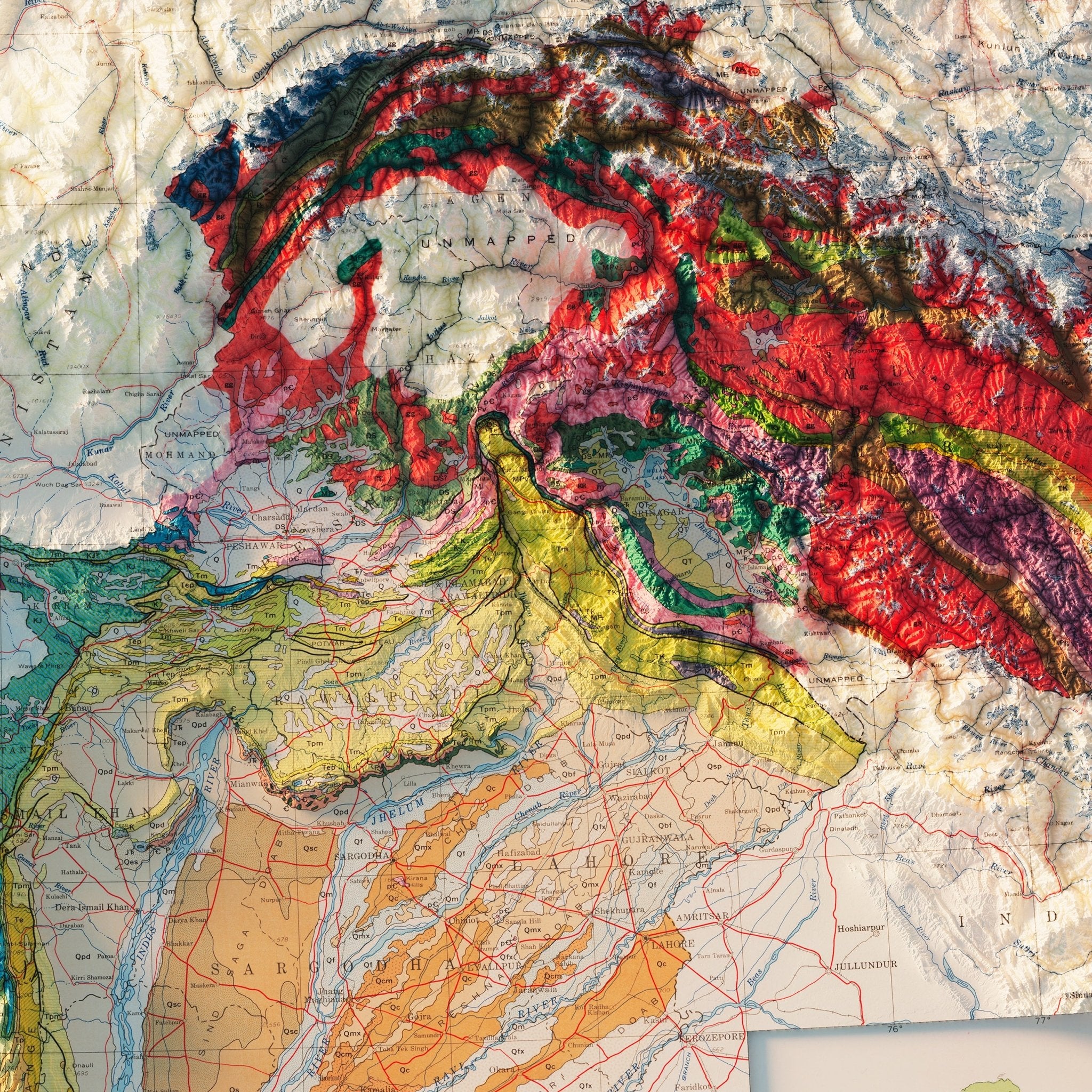 Pakistan 1964 Shaded Relief Map - Muir Way - Vintage Relief