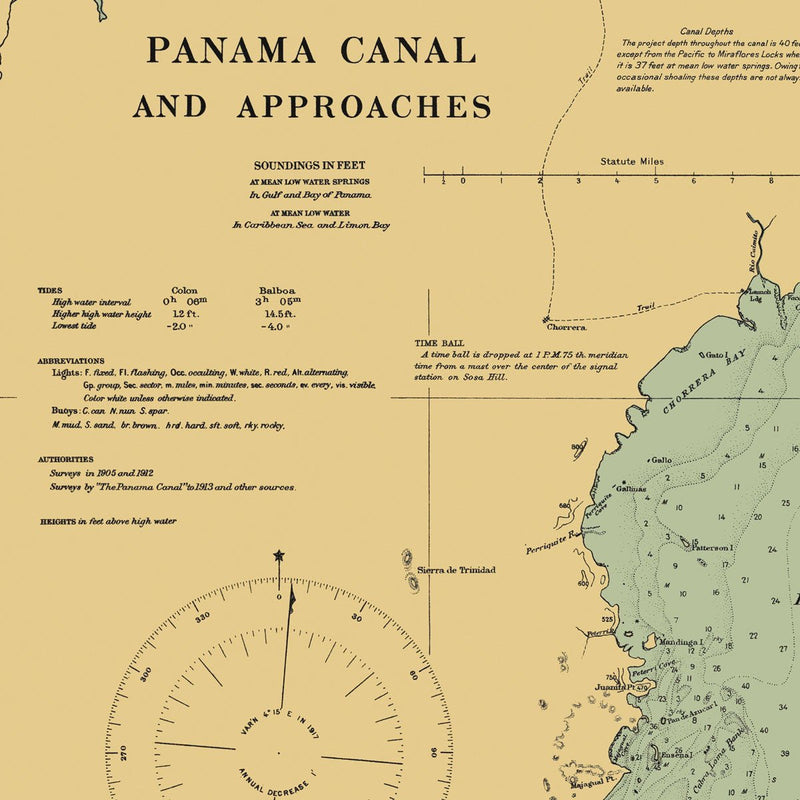 Panama Canal and Approaches Nautical Chart 1923 - Muir Way - Vintage Map
