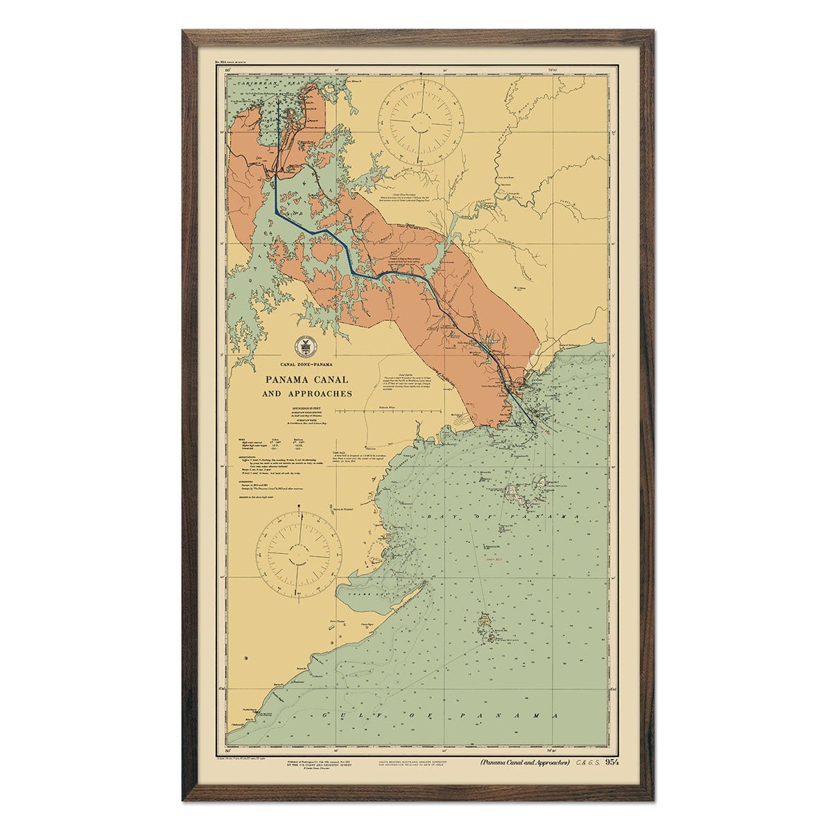Panama Canal and Approaches Nautical Chart 1923