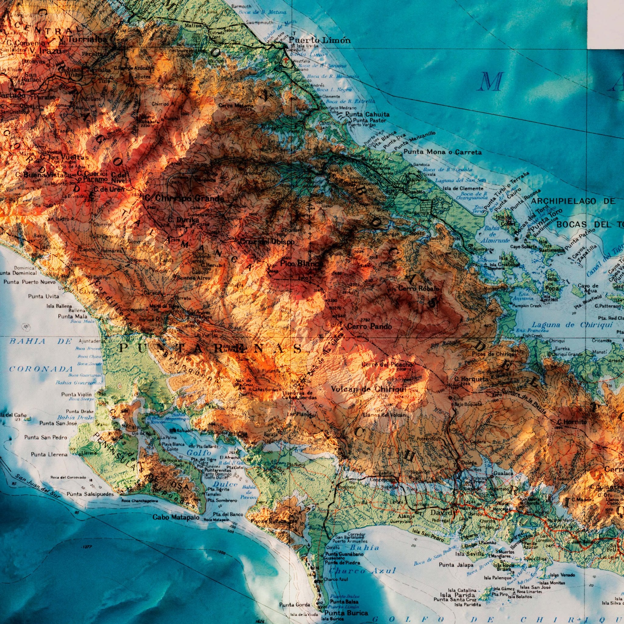 Panama 1928 Shaded Relief Map - Muir Way - Vintage Relief