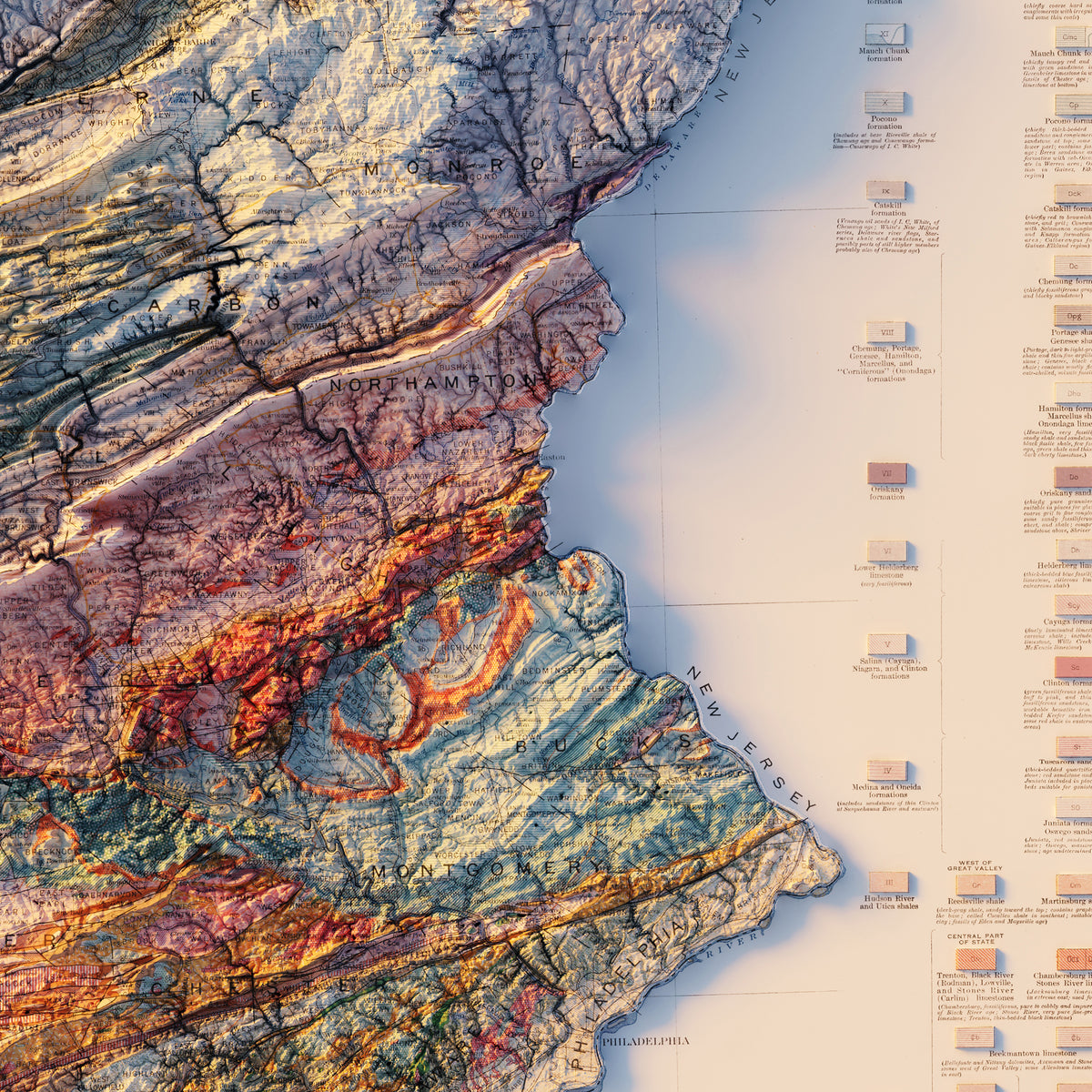 Pennsylvania 1931 Shaded Relief Map - Muir Way