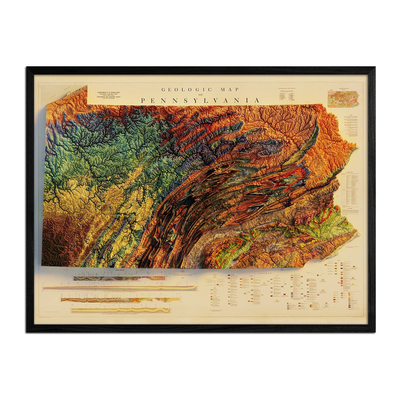 Pennsylvania 1960 Shaded Relief Map - Muir Way - Vintage Relief