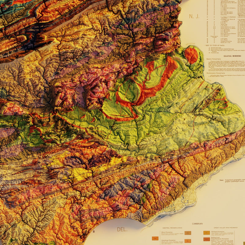 Pennsylvania 1960 Shaded Relief Map - Muir Way - Vintage Relief