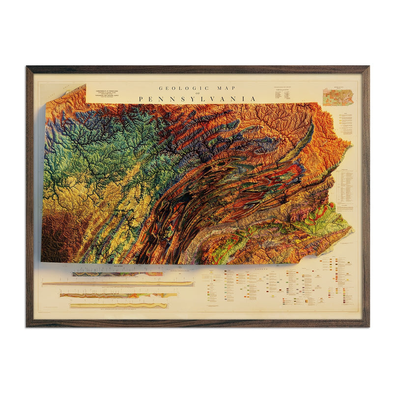 Pennsylvania 1960 Shaded Relief Map - Muir Way - Vintage Relief