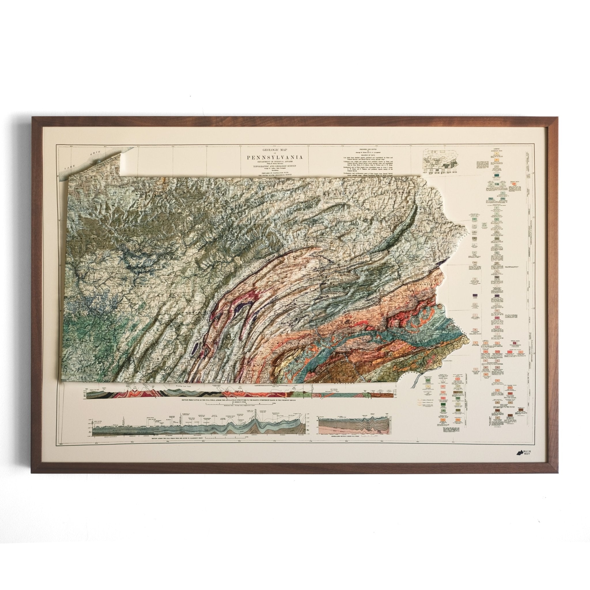 Pennsylvania 1931 3D Raised Relief Map - Muir Way - 3D