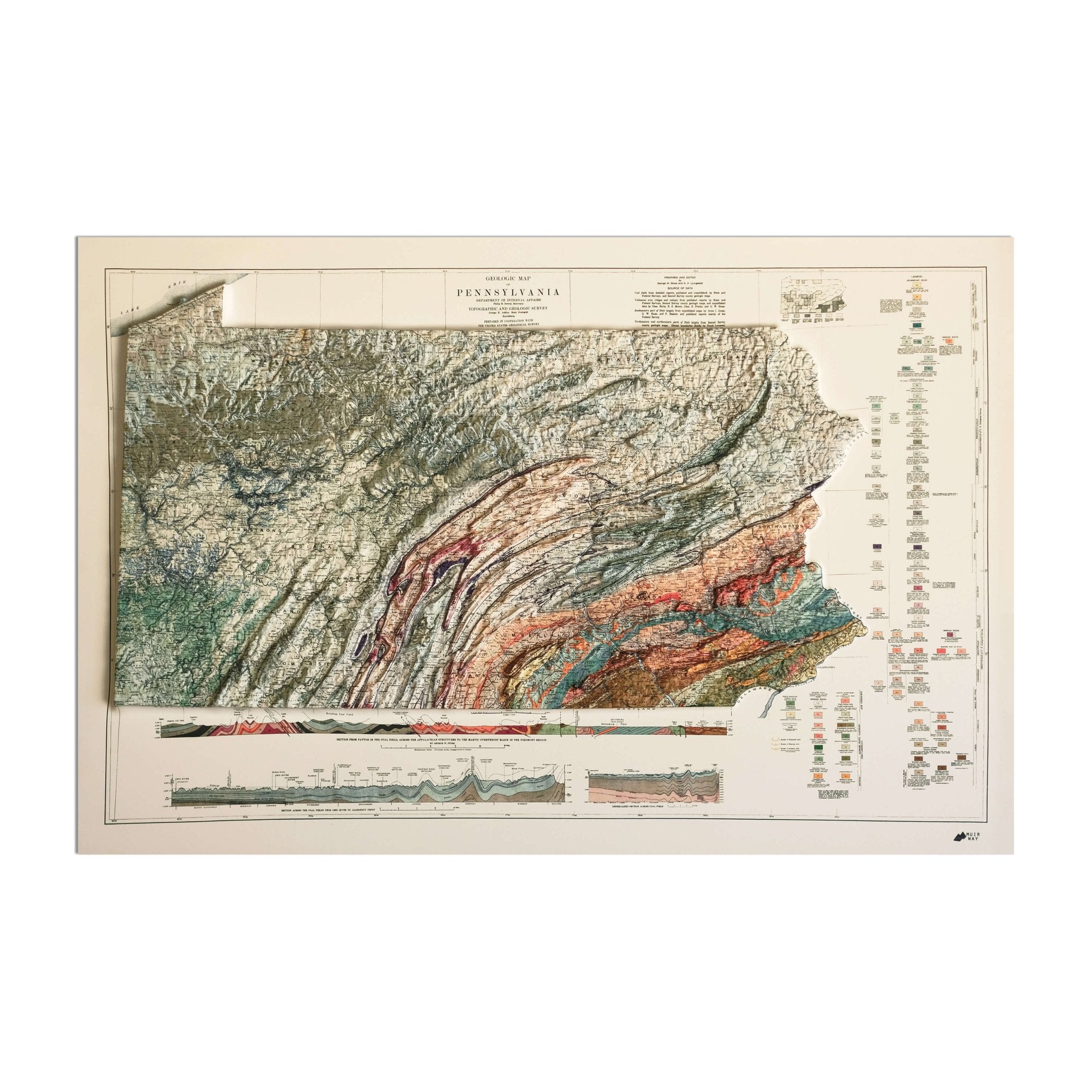 Pennsylvania 1931 3D Raised Relief Map - Muir Way - 3D