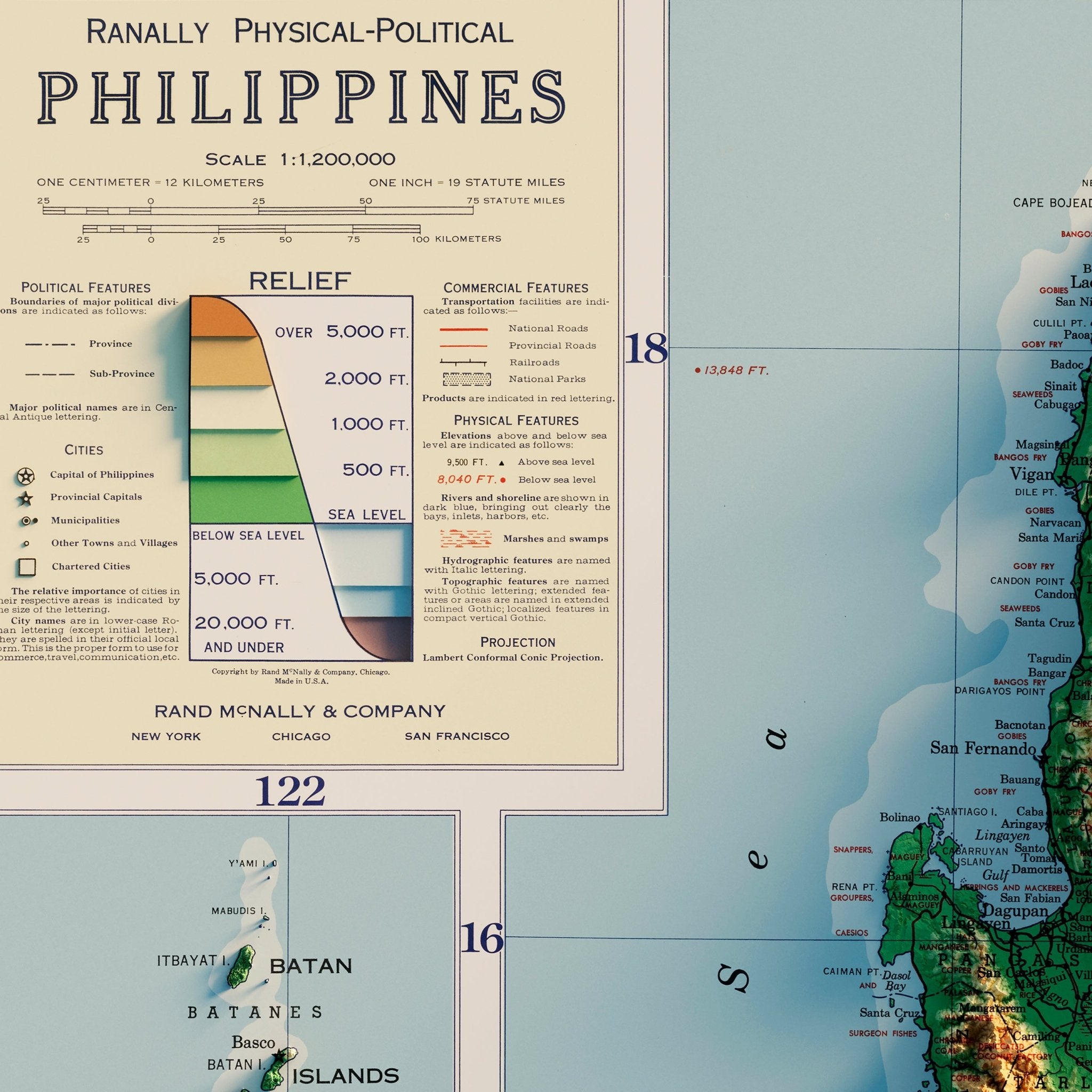 Philippines 1952 Shaded Relief Map - Muir Way - Vintage Relief
