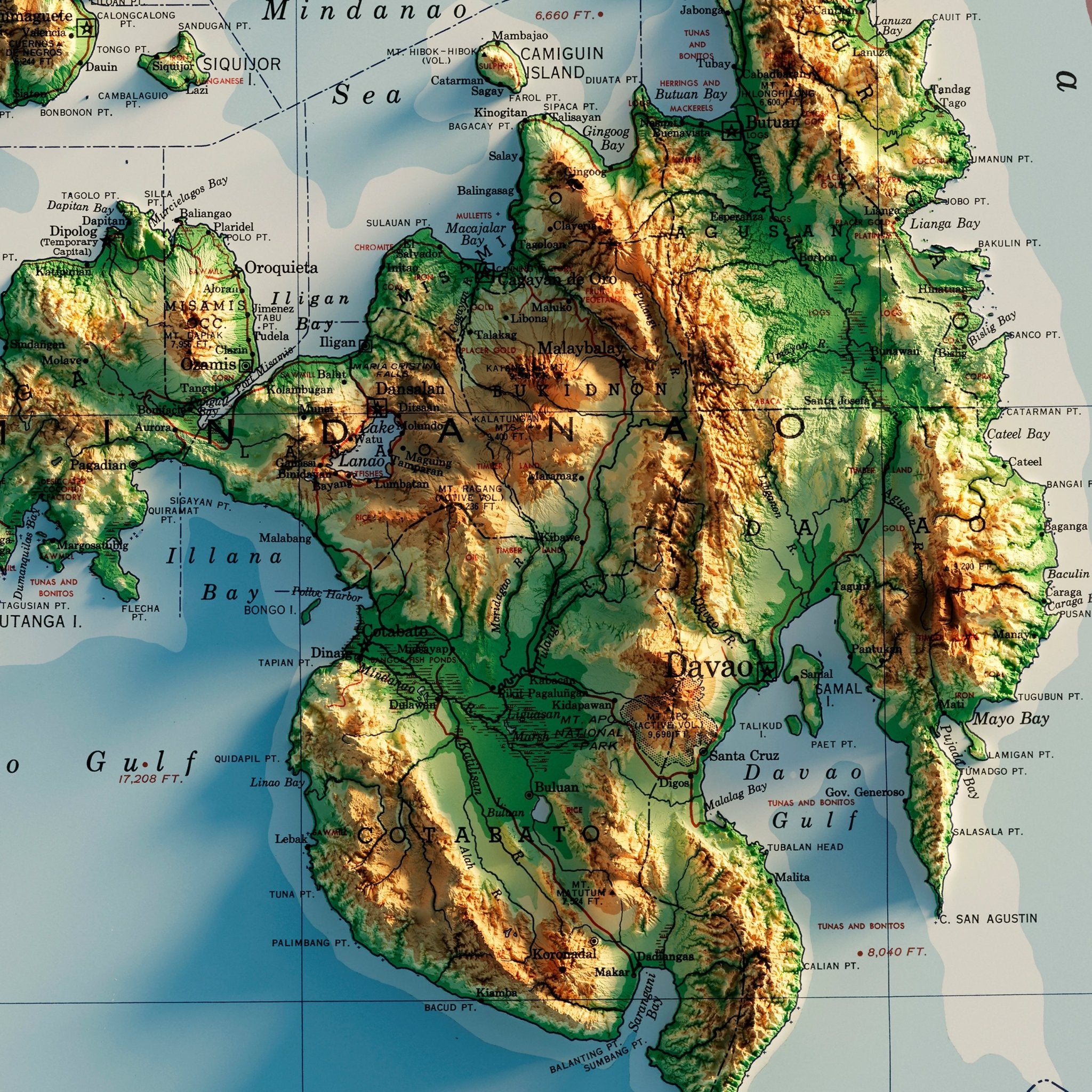 Philippines 1952 Shaded Relief Map - Muir Way - Vintage Relief