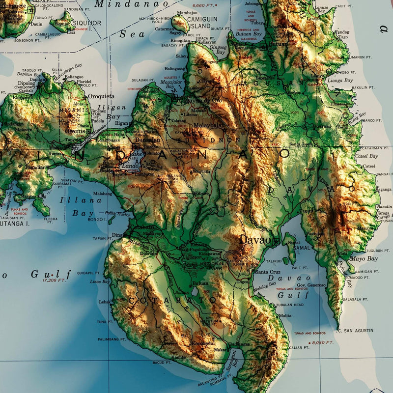 Vintage Philippines Elevation Map - Relief Map (1952) | Muir Way