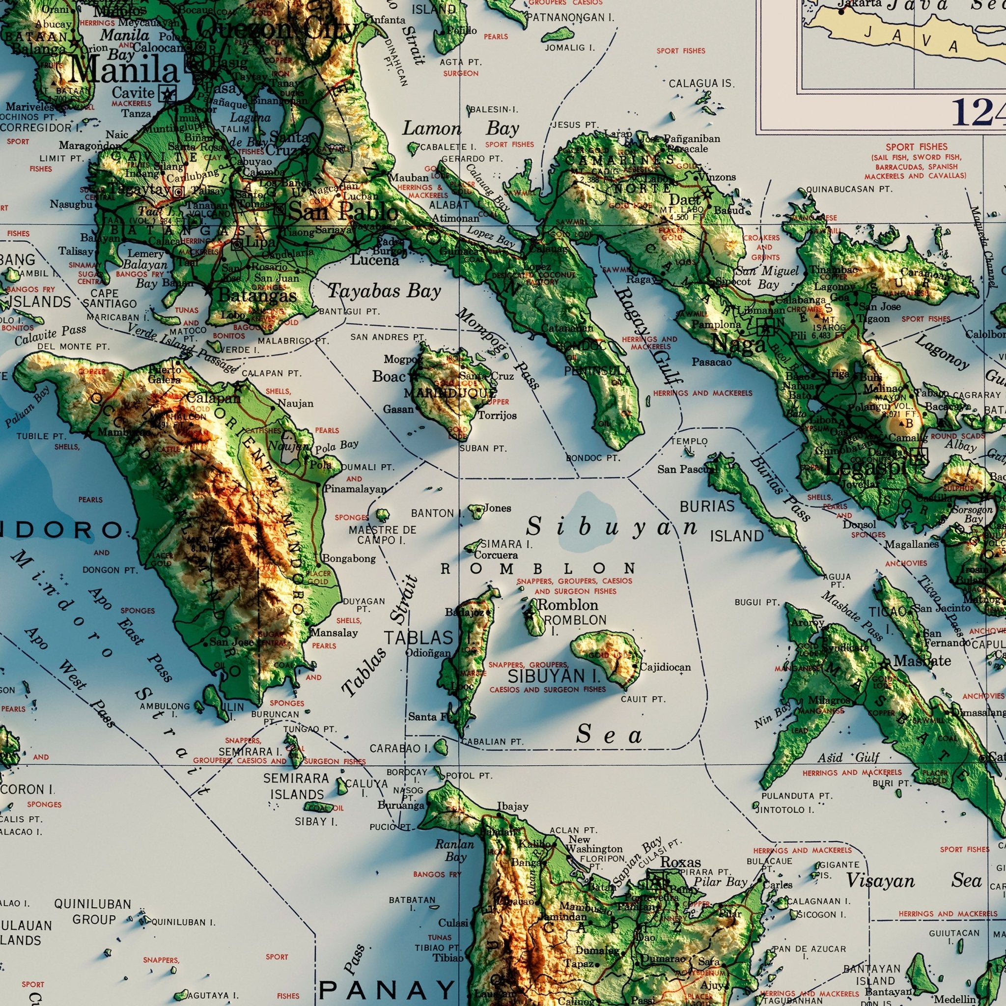 Philippines 1952 Shaded Relief Map - Muir Way - Vintage Relief