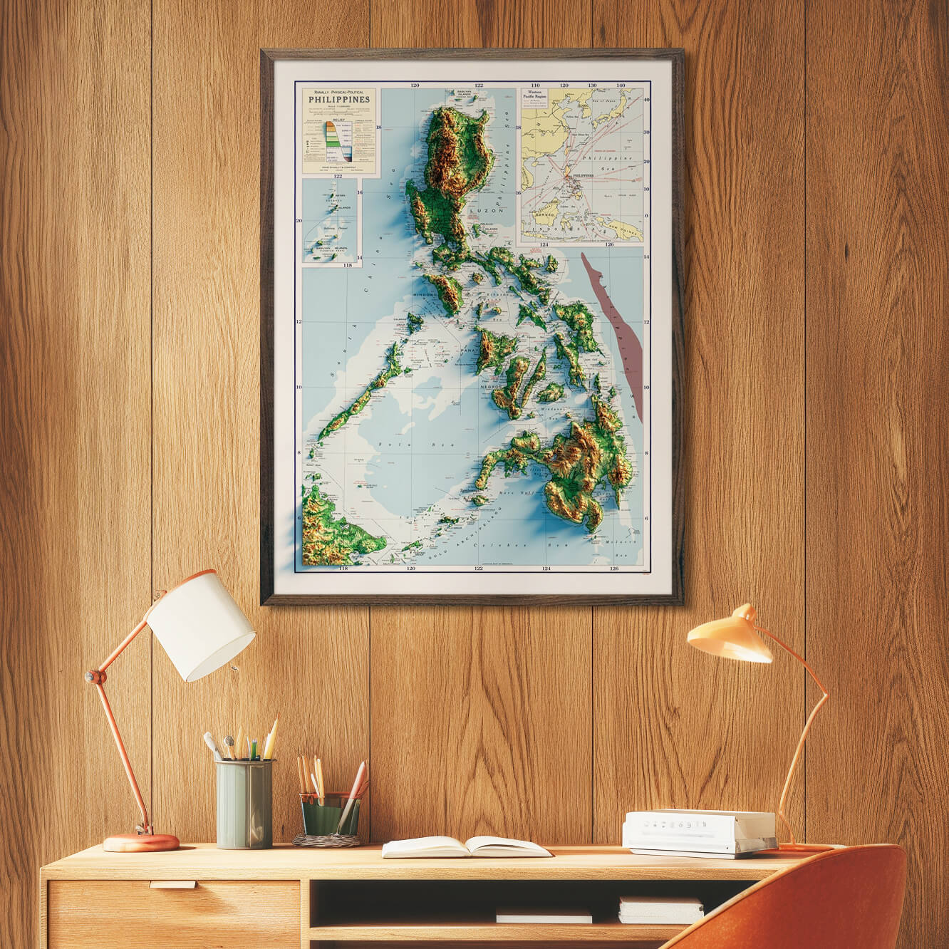 Philippines 1952 Shaded Relief Map - Muir Way - Vintage Relief