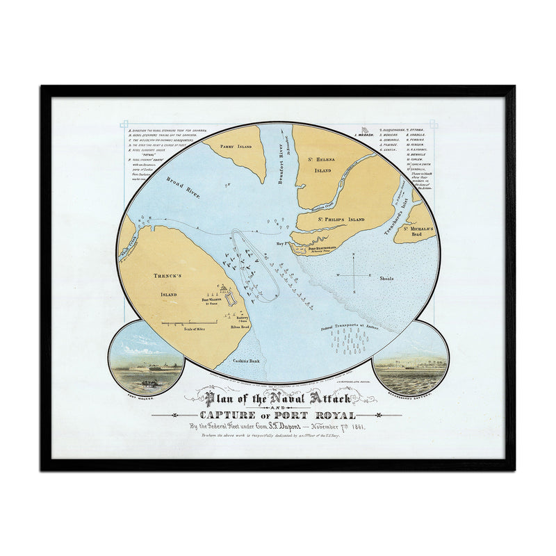 Plan of the Naval Attack and Capture of Port Royal - Muir Way - Vintage Map