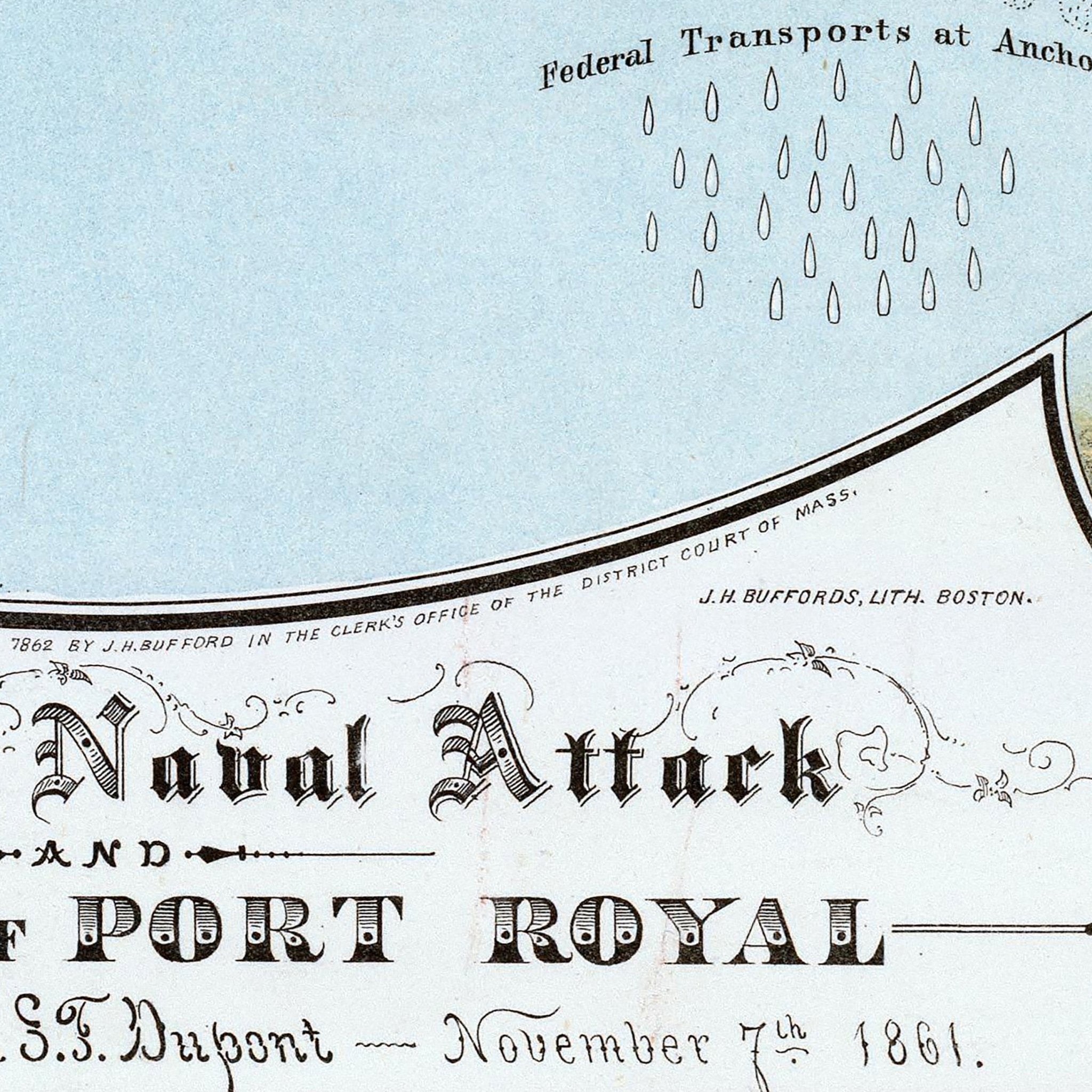 Plan of the Naval Attack and Capture of Port Royal - Muir Way - Vintage Map