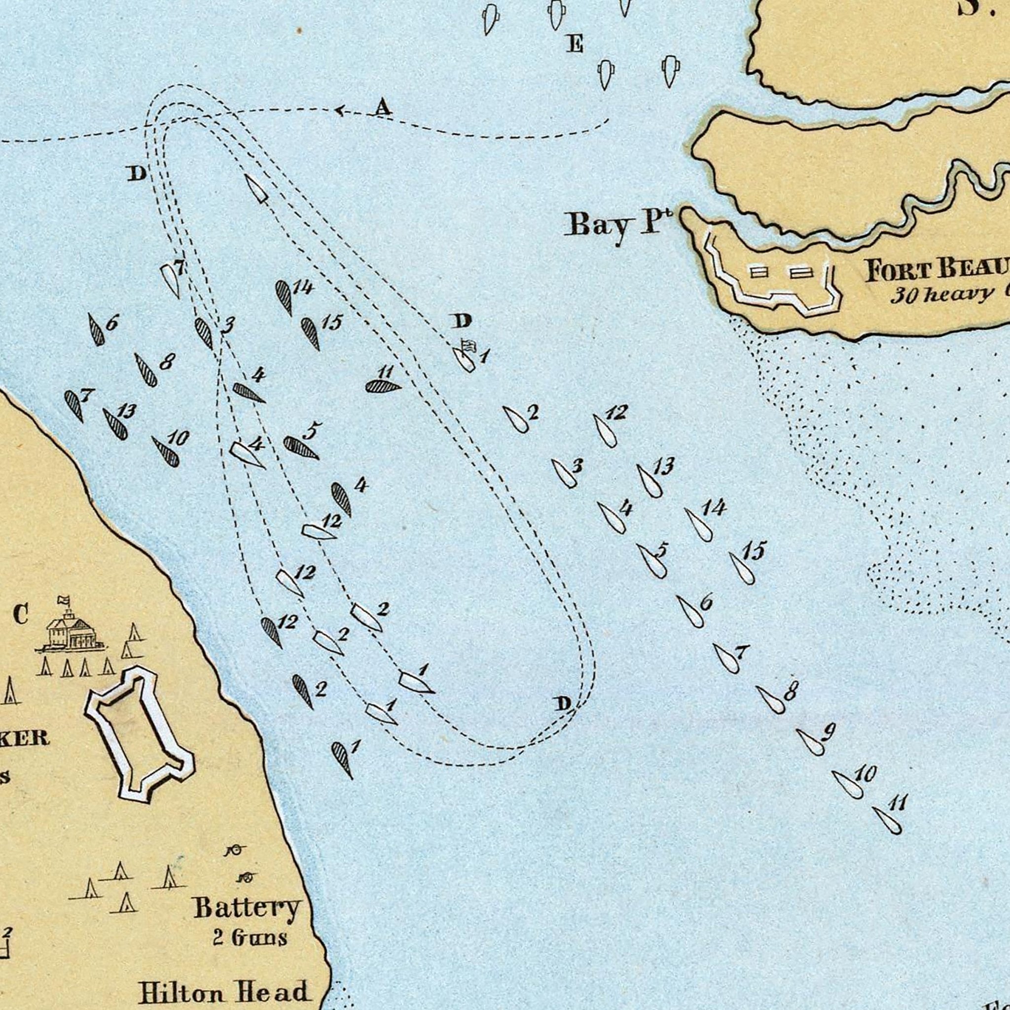 Plan of the Naval Attack and Capture of Port Royal - Muir Way - Vintage Map