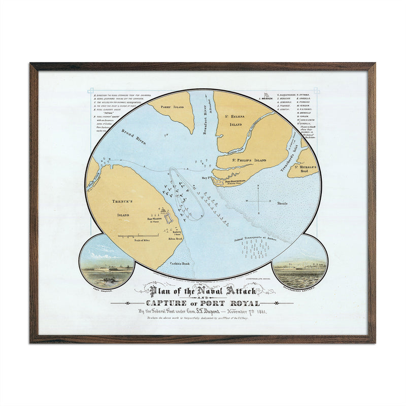 Plan of the Naval Attack and Capture of Port Royal - Muir Way - Vintage Map