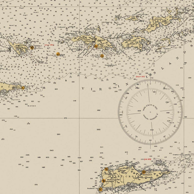 Puerto Rico and Virgin Islands Nautical Chart 1931 - Muir Way - Vintage Map