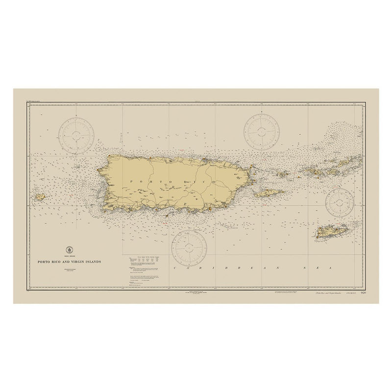 Puerto Rico and Virgin Islands Nautical Chart 1931 - Muir Way - Vintage Map