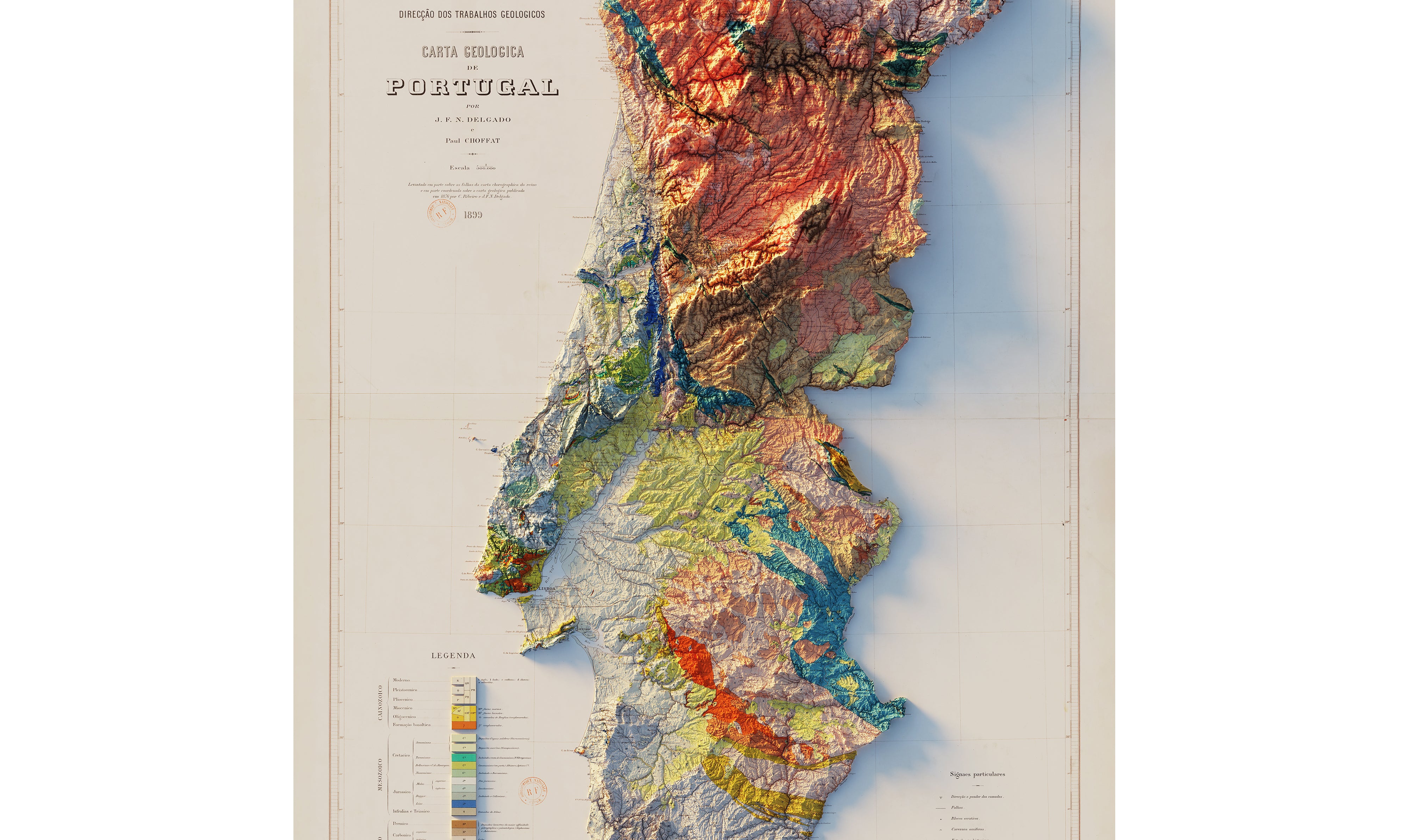 Vintage Relief Map of Portugal - 1899