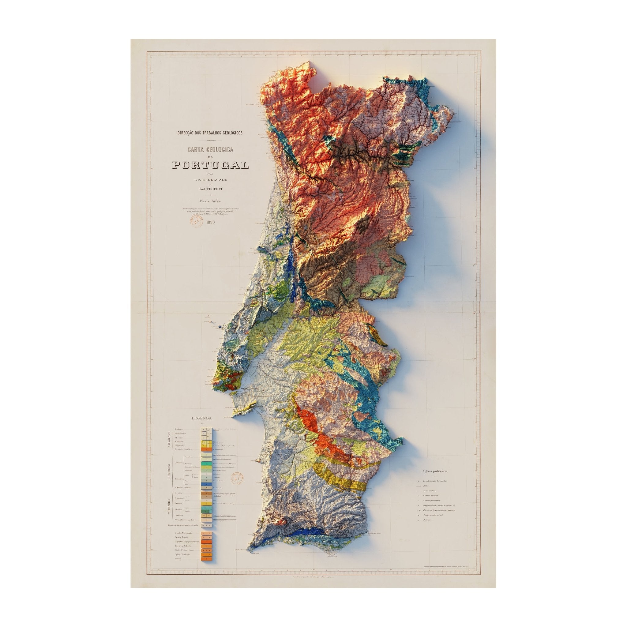 Portugal 1899 Shaded Relief Map - Muir Way - Vintage Relief