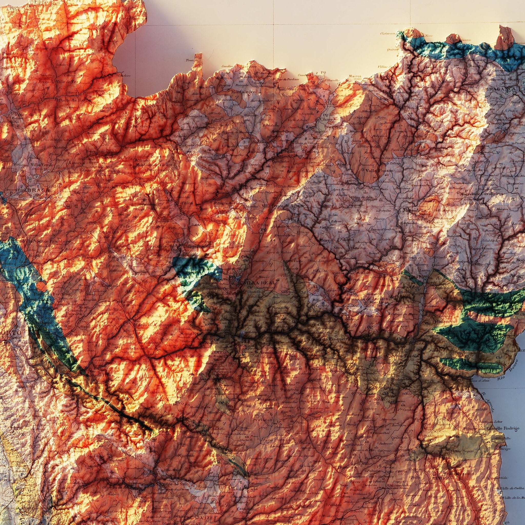 Portugal 1899 Shaded Relief Map - Muir Way - Vintage Relief