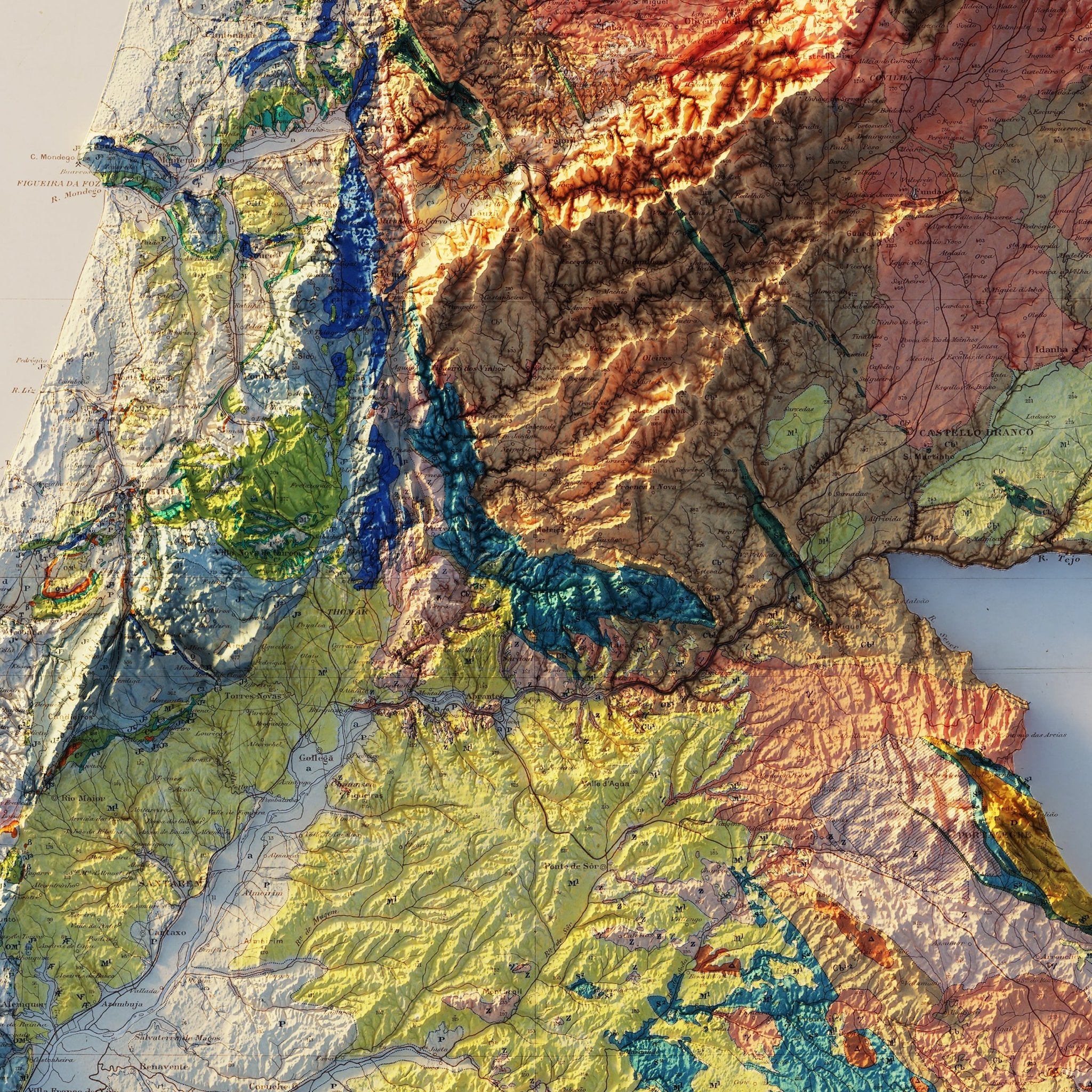 Portugal 1899 Shaded Relief Map - Muir Way - Vintage Relief