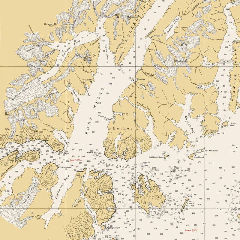 Prince William Sound Nautical Chart 1935 - Muir Way - Vintage Map