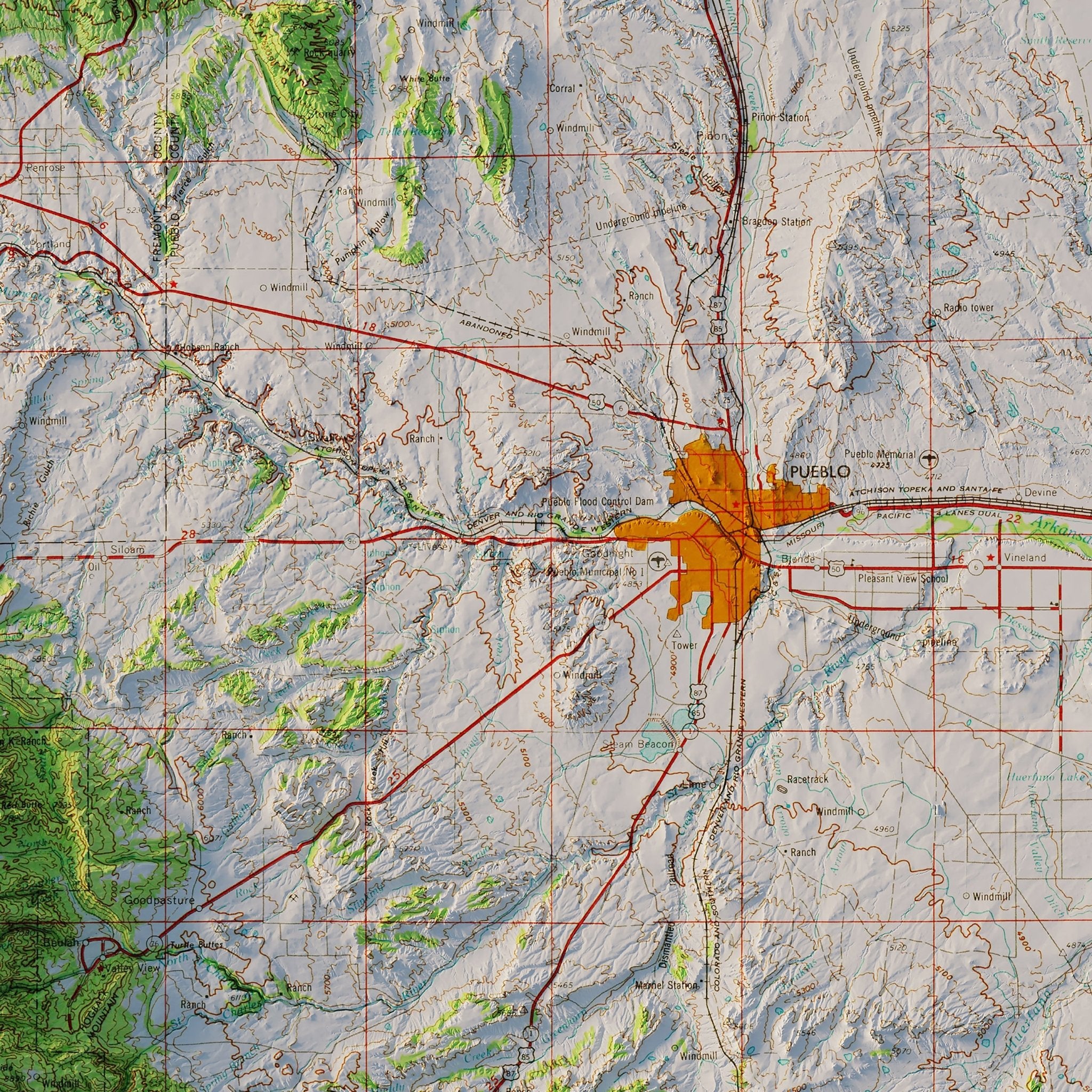 Colorado Springs, CO 1954 Shaded Relief Map - Muir Way - Vintage Relief