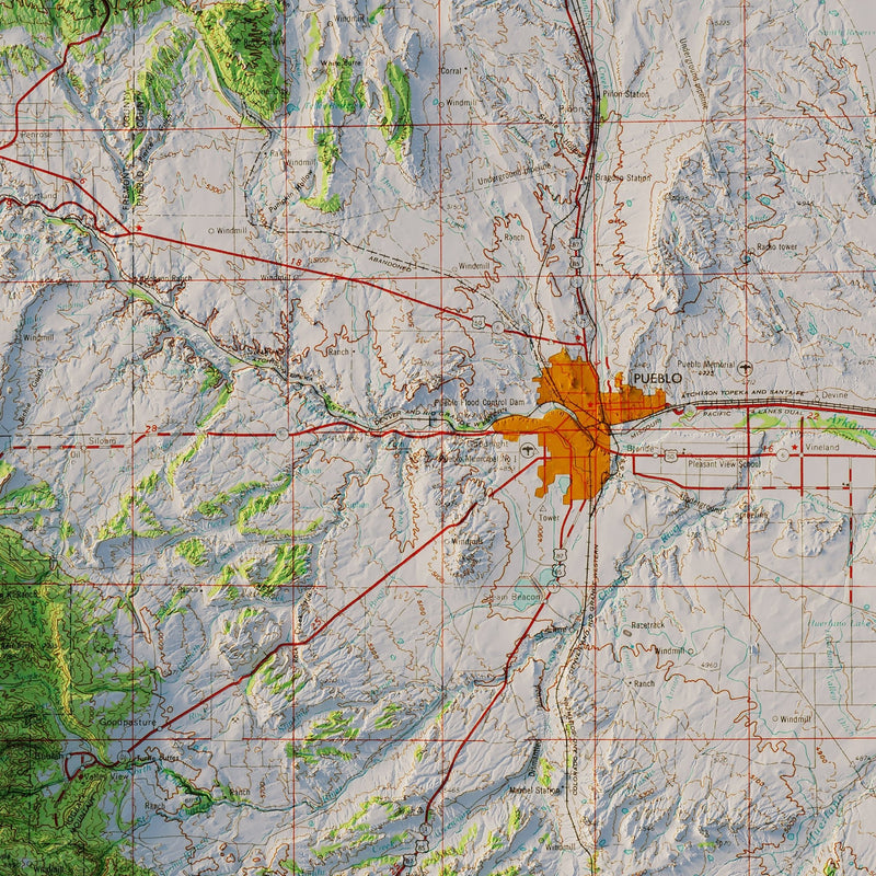 Colorado Springs, CO 1954 Shaded Relief Map - Muir Way - Vintage Relief