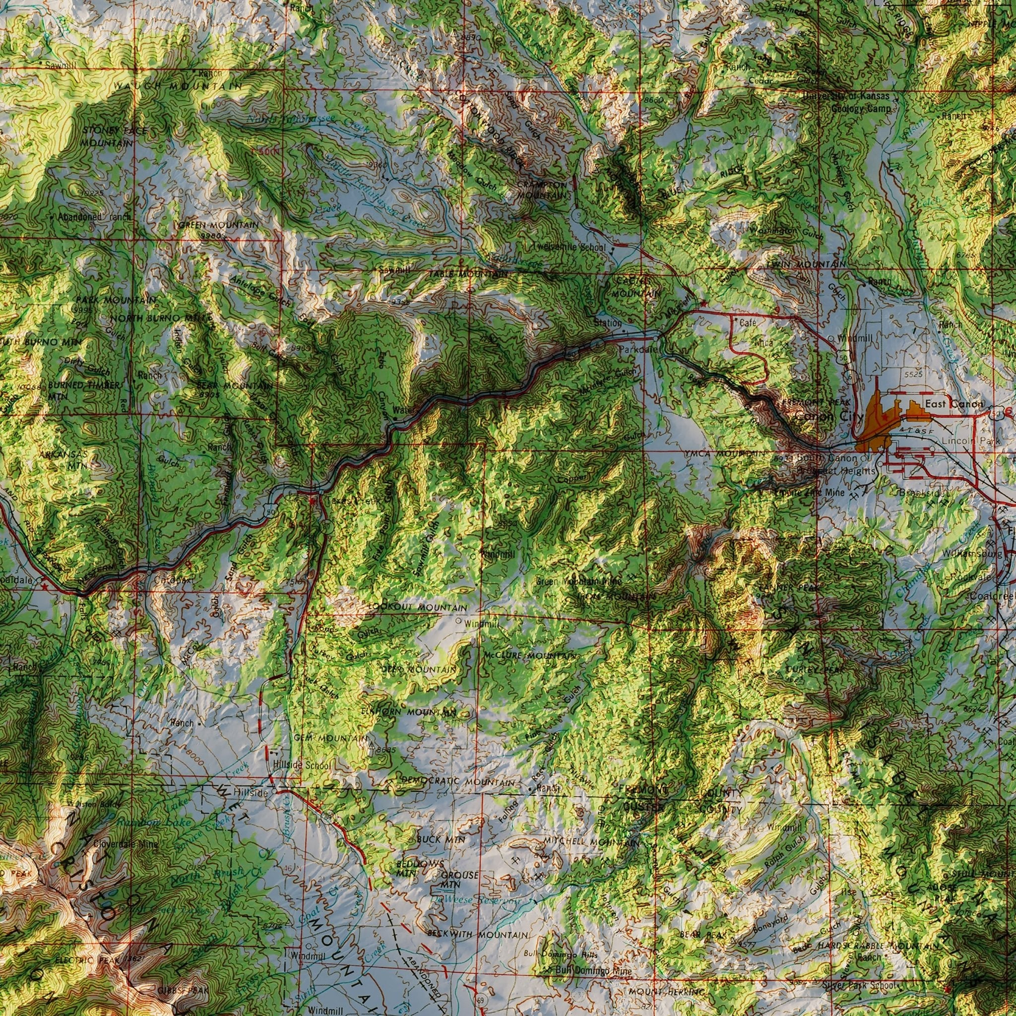 Colorado Springs, CO 1954 Shaded Relief Map - Muir Way - Vintage Relief