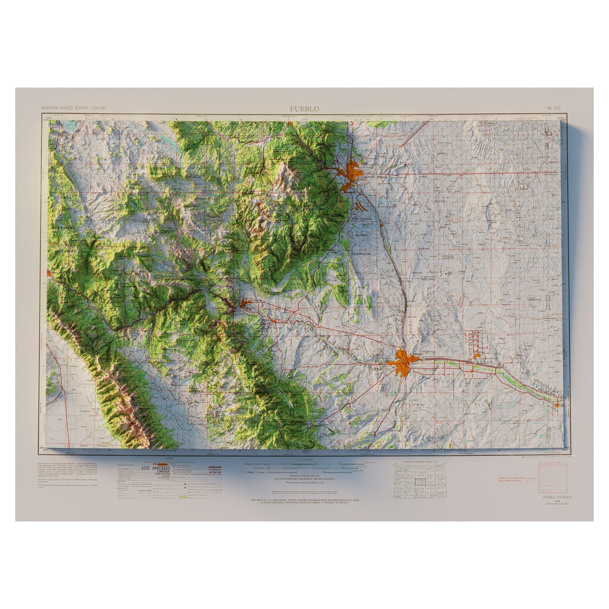 Colorado Springs, CO 1954 Shaded Relief Map - Muir Way - Vintage Relief