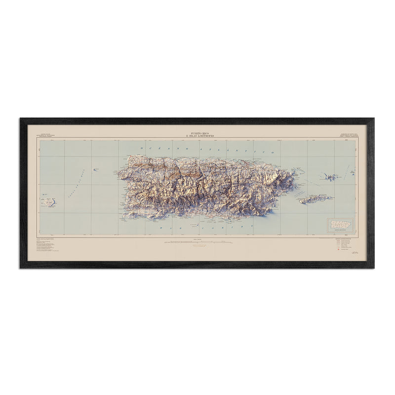 Puerto Rico 1963 Shaded Relief Map - Muir Way - Vintage Relief