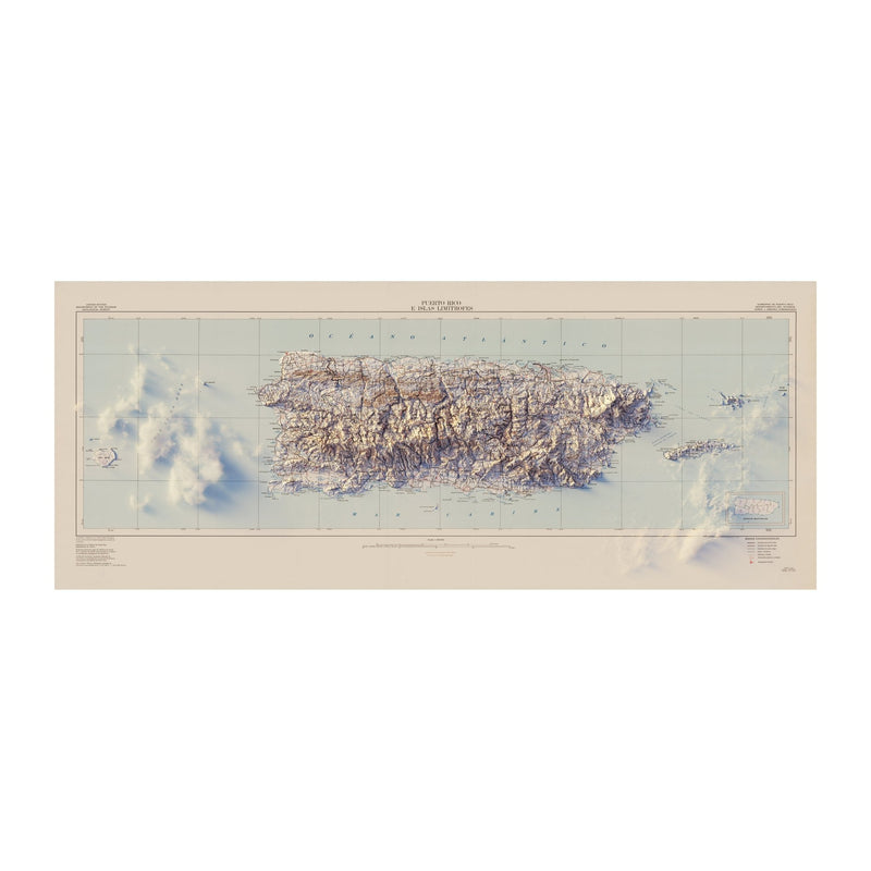Puerto Rico 1963 Shaded Relief Map - Muir Way - Vintage Relief