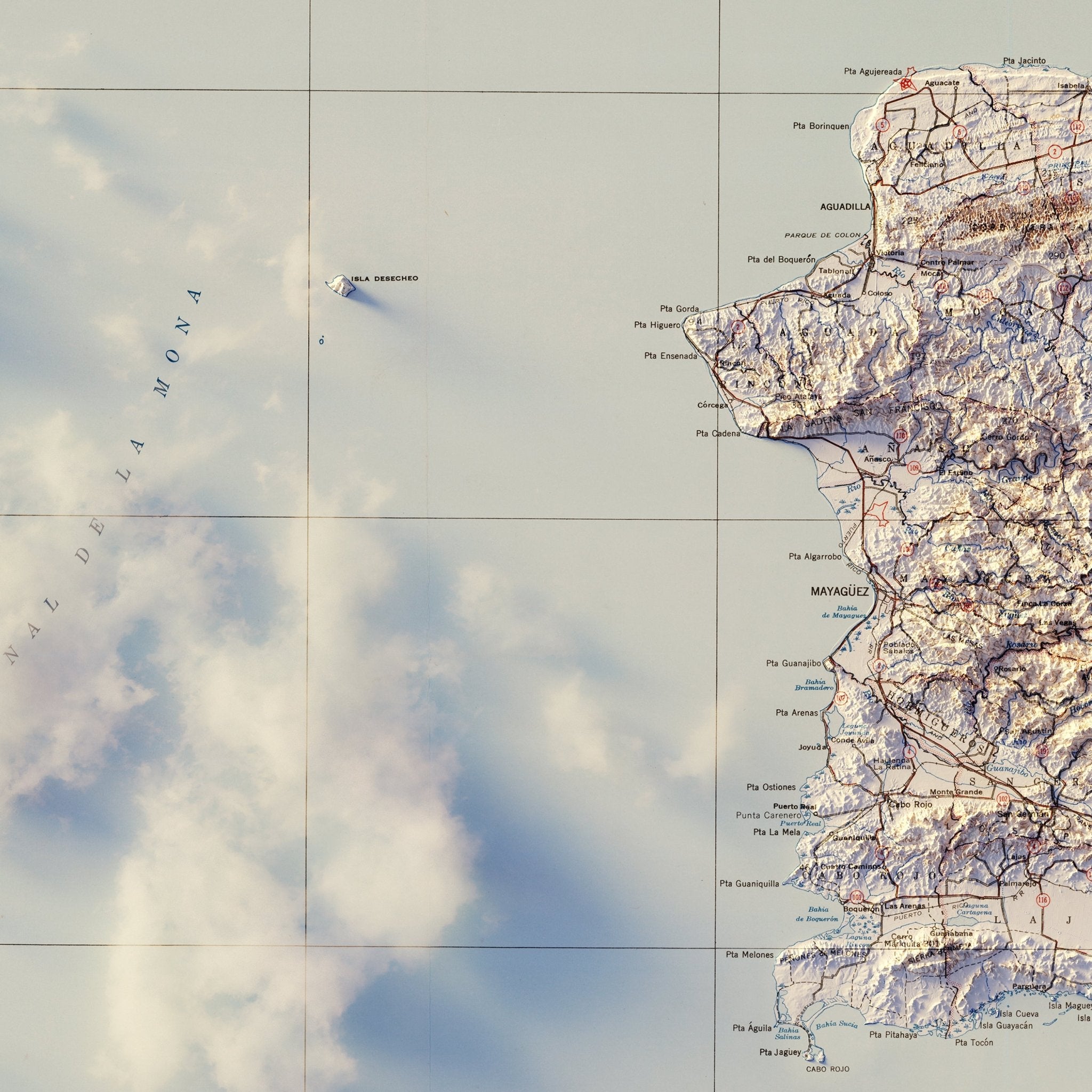 Puerto Rico 1963 Shaded Relief Map - Muir Way - Vintage Relief