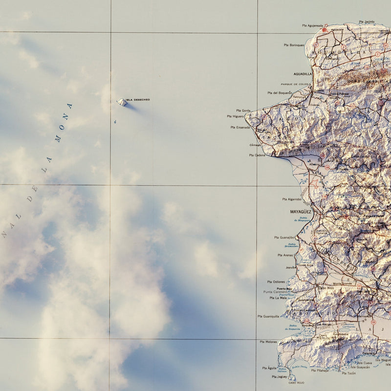 Puerto Rico 1963 Shaded Relief Map - Muir Way - Vintage Relief