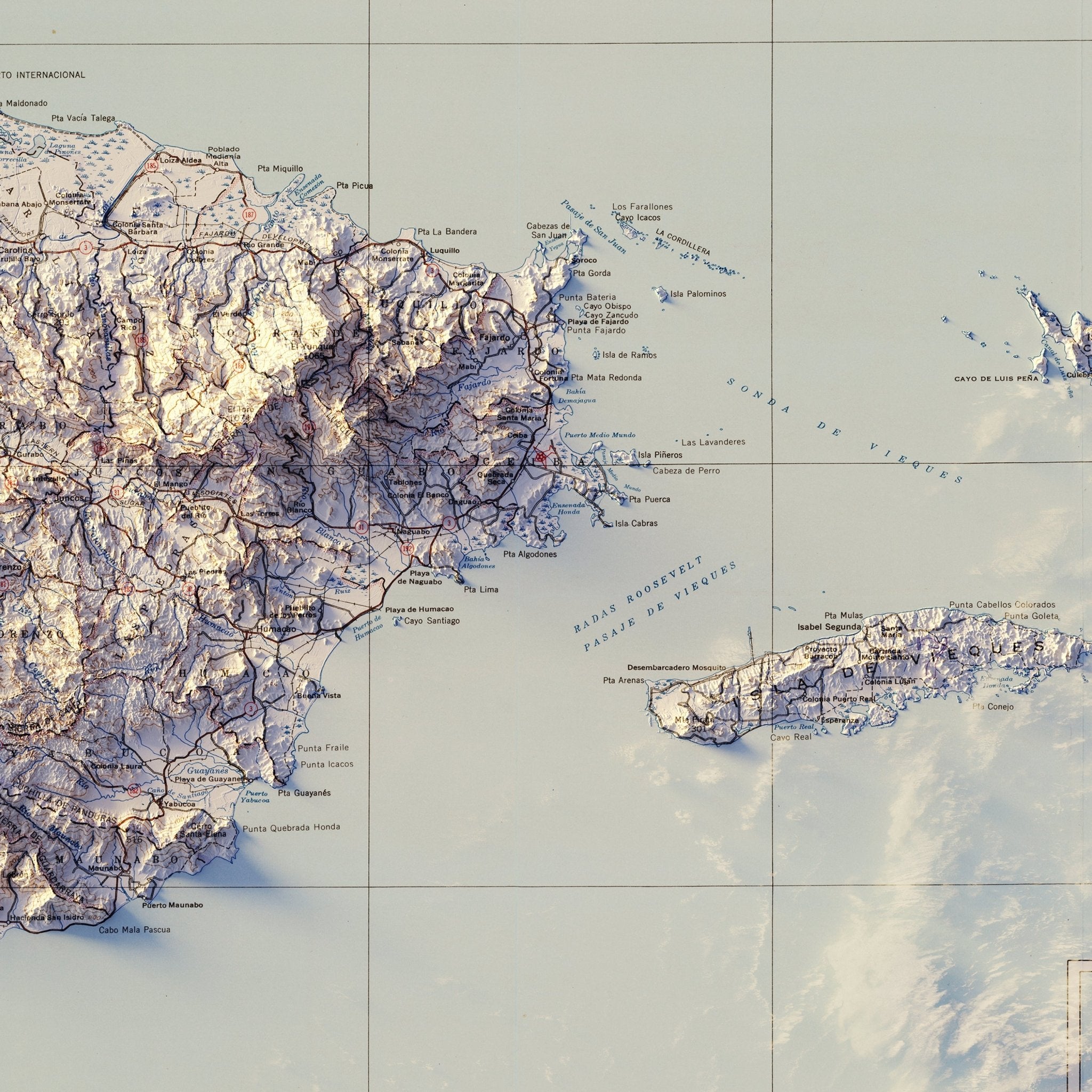 Puerto Rico 1963 Shaded Relief Map - Muir Way - Vintage Relief