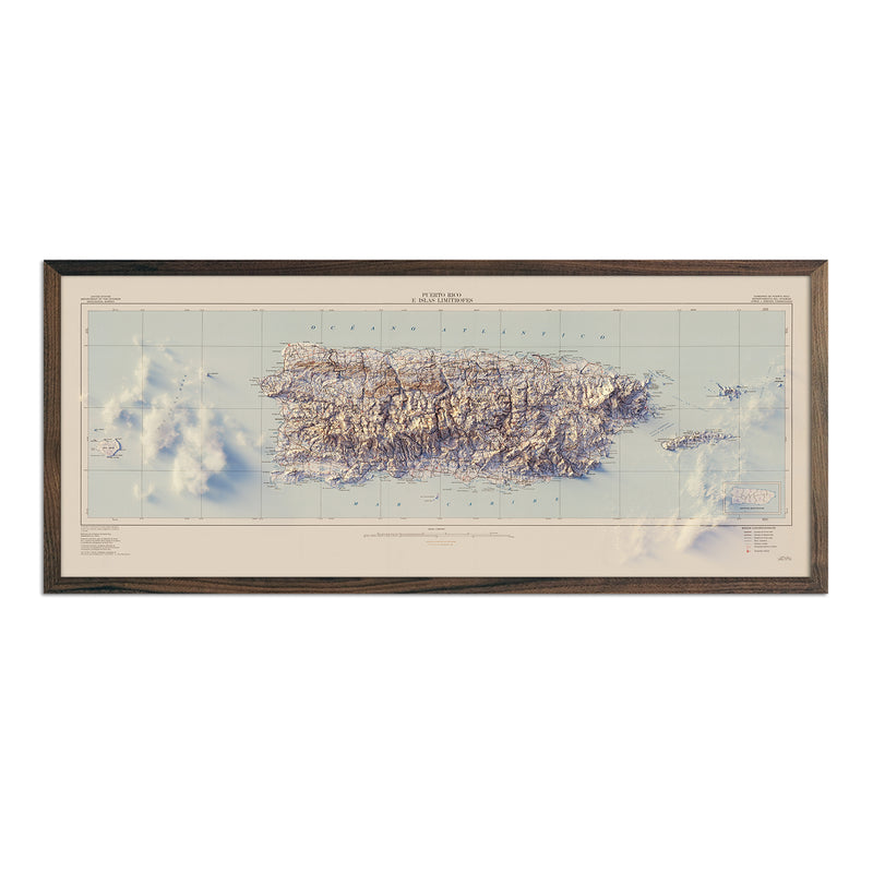 Puerto Rico 1963 Shaded Relief Map - Muir Way - Vintage Relief