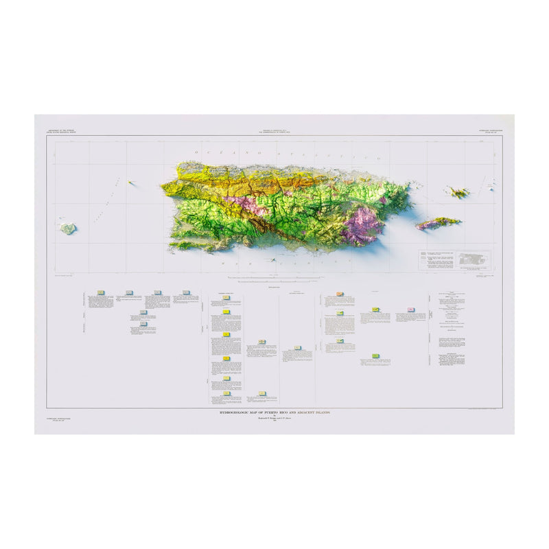 Puerto Rico 1965 Shaded Relief Map - Muir Way - Vintage Relief