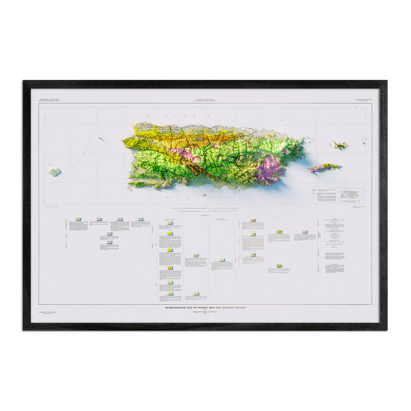Puerto Rico 1965 Shaded Relief Map - Muir Way - Vintage Relief