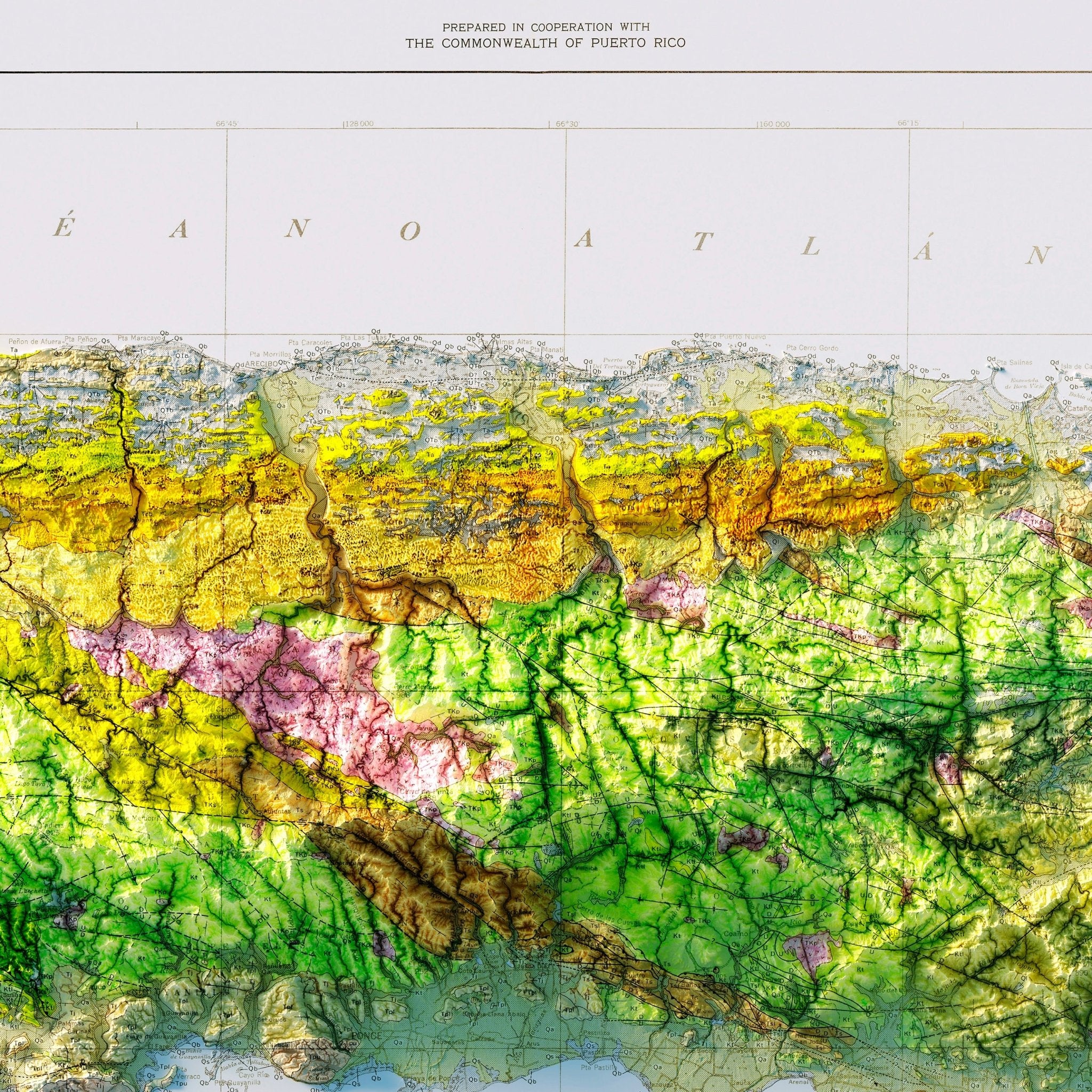 Puerto Rico 1965 Shaded Relief Map - Muir Way - Vintage Relief