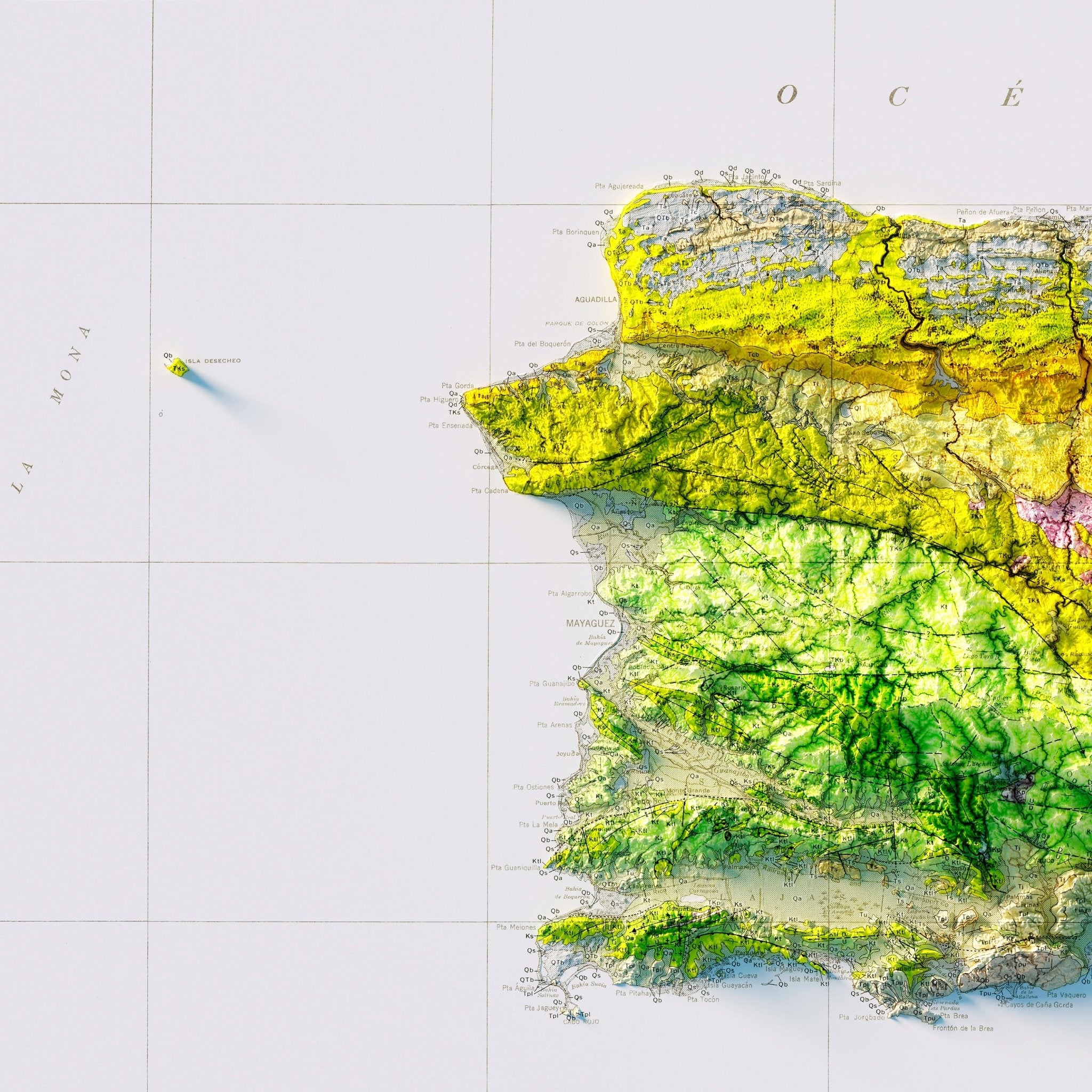 Puerto Rico 1965 Shaded Relief Map - Muir Way - Vintage Relief