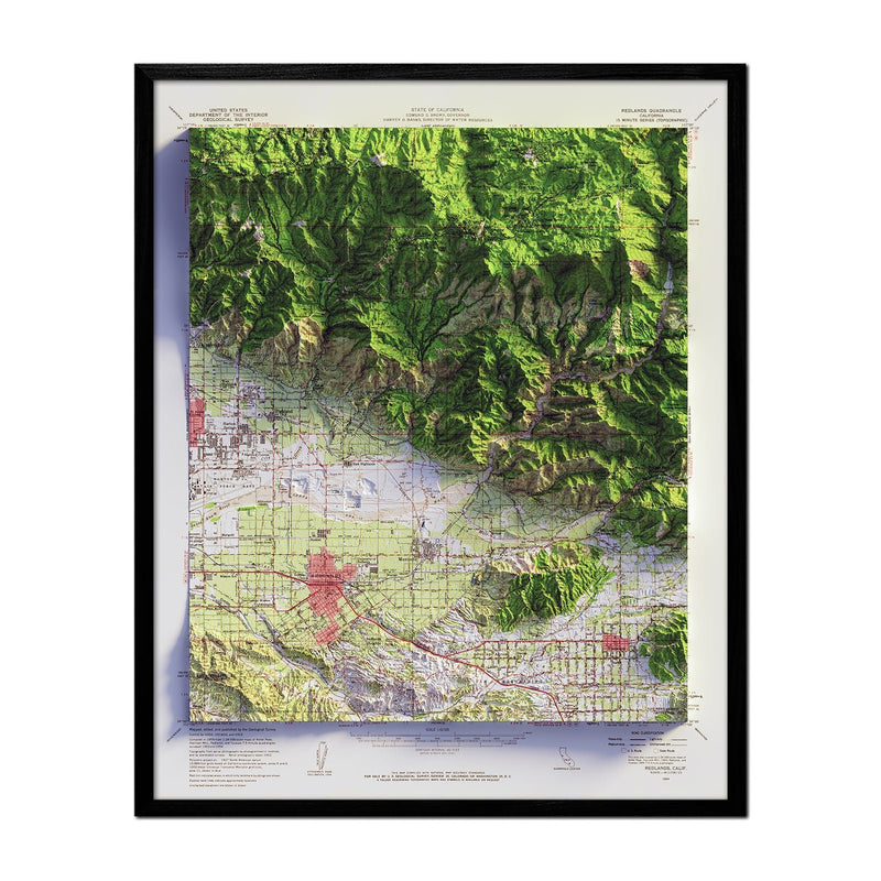 Redlands 1959 Shaded Relief Map - Muir Way - Vintage Relief